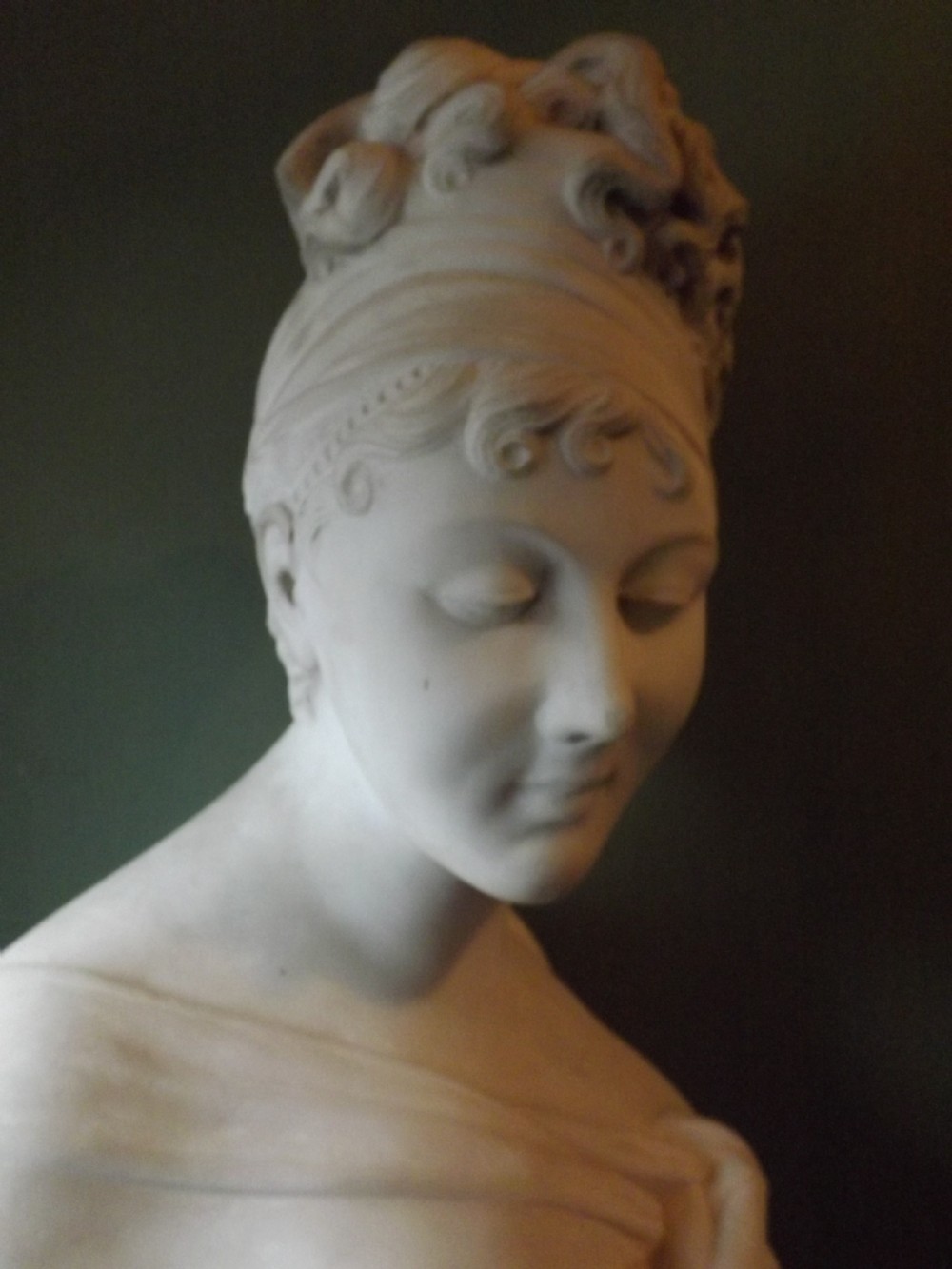 C19th Carved White Statuary Marble Bust Of Madame Juliette Recamier After The Original Study By