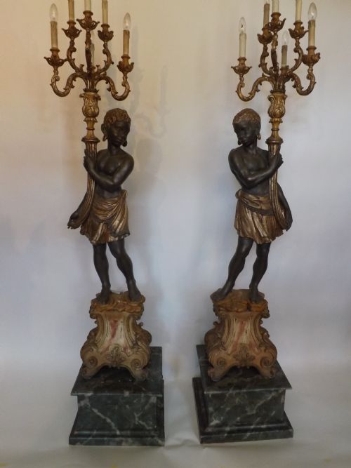 pair early c20th venetian 'blackamoor' figure candelabras