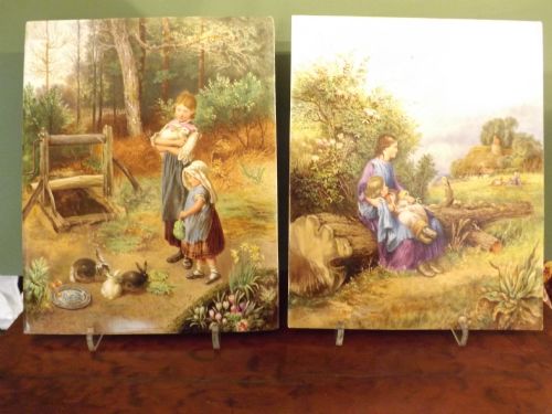 pair c19th davenport porcelain plaques