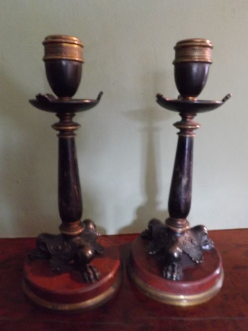 pair c19th french charles x period empirestyle bronze candlesticks