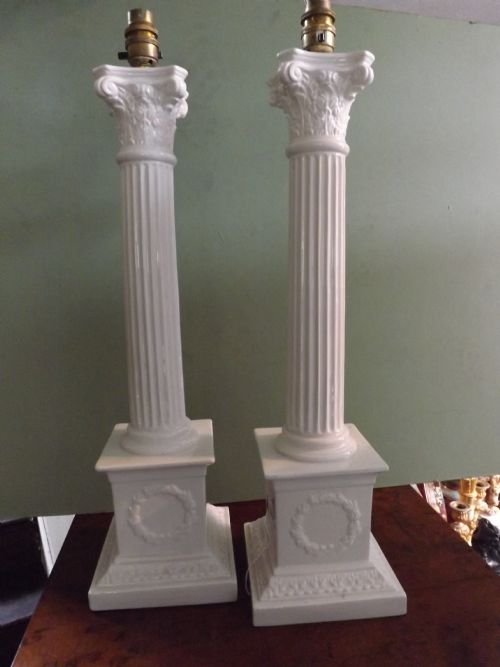 pair early c20th italian glazed pottery corinthian column table lamp bases
