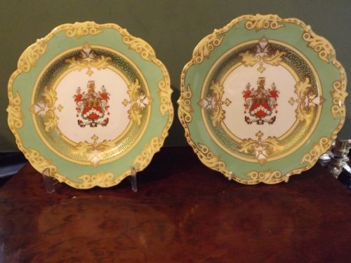 pair early c20th royal cauldon porcelain armorial cabinet plates