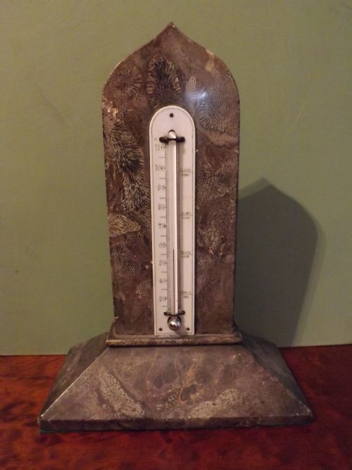 c19th fossilised marble desktop thermometer