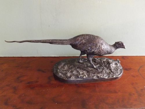 late c19th french 'animalier' bronze study of cock pheasant after pierre jules mene