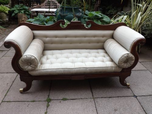 c19th regency period mahogany double scrollend settee