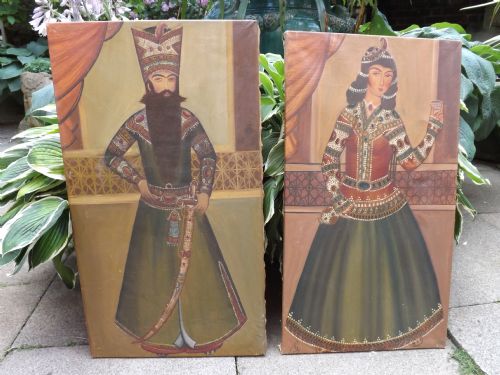 pair late c19th indopersian school oil on canvas portraits