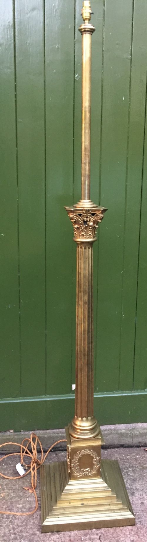 imposing late c19th early c20th edwardian period brass corinthian capped fluted column standard lamp