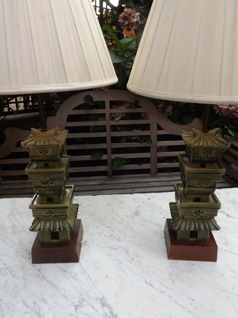 pair of early c20th chinesestyle pagoda shaped table lamps