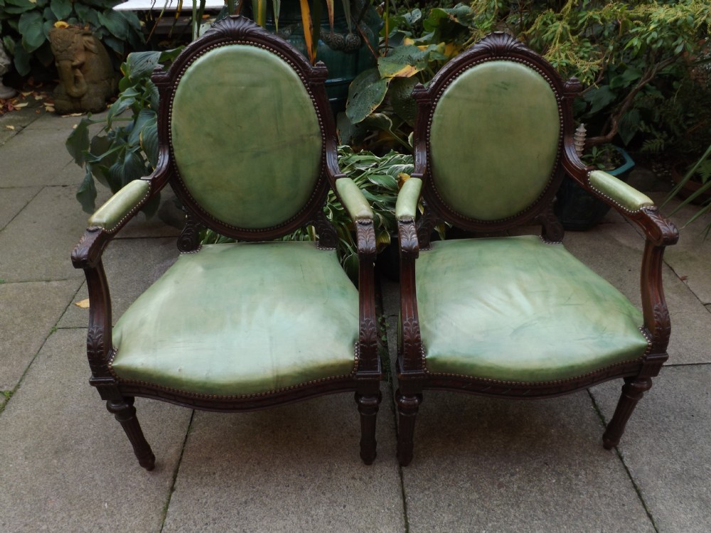 late c19th matched pair of george iii style mahogany library armchairs