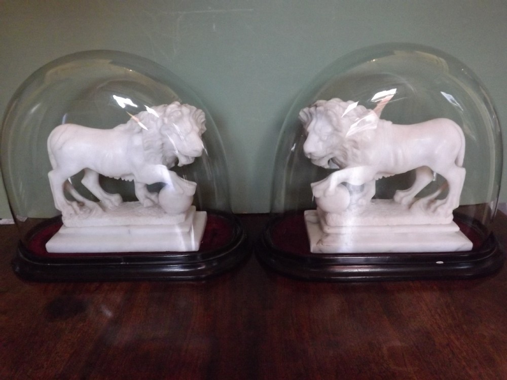 pair of c19th italian carved alabaster 'grand tour' souvenir medici lions