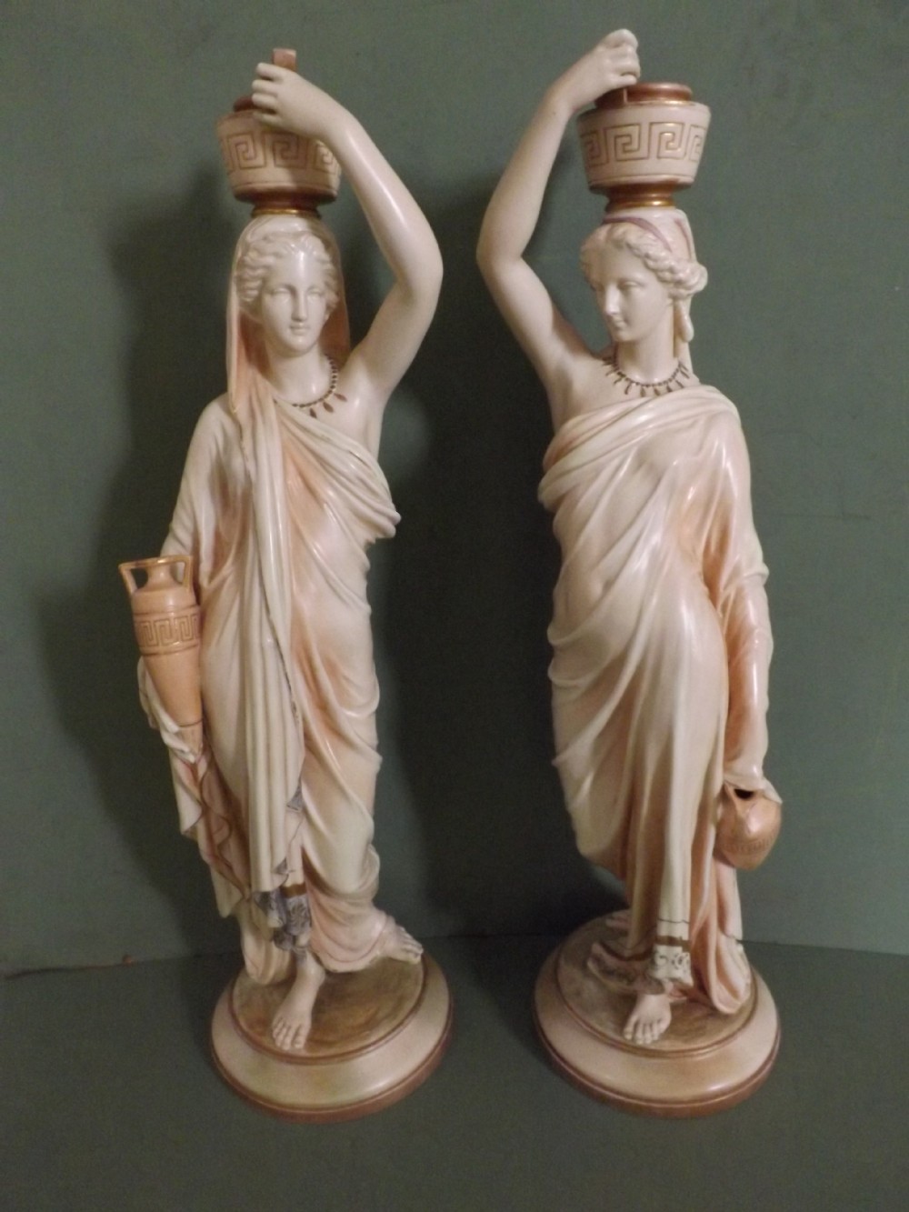 pair late c19th royal worcester porcelain figures of grecian watercarriers