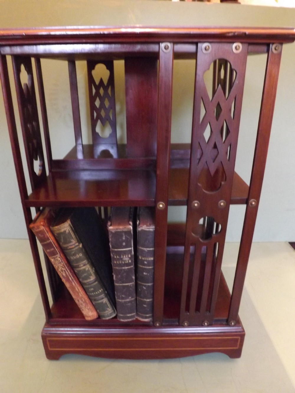 late c19th early c20th edwardian period inlaid mahogany miniature tabletop revolving bookcase