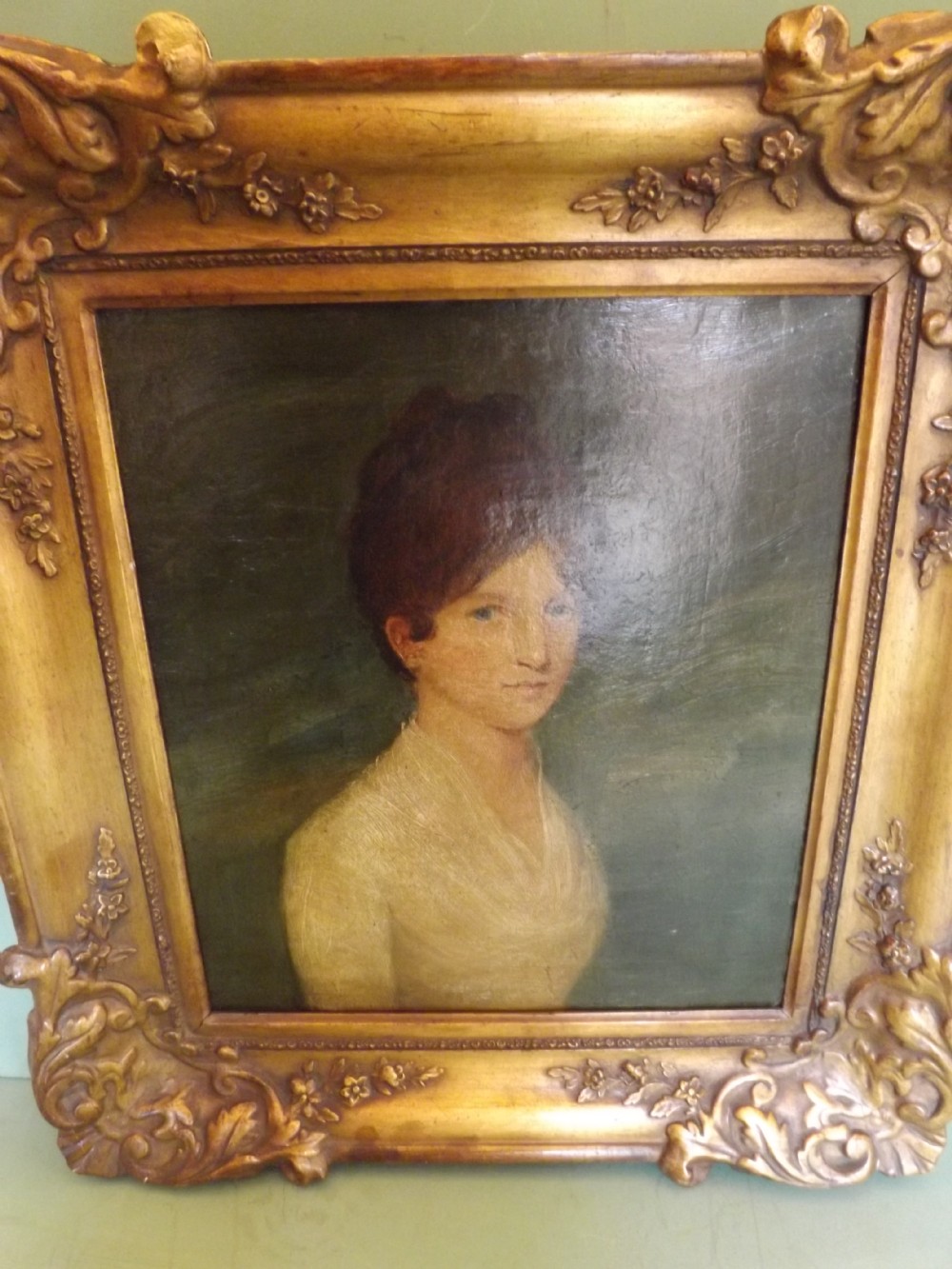 c19th portrait oil painting on canvas 'young woman'