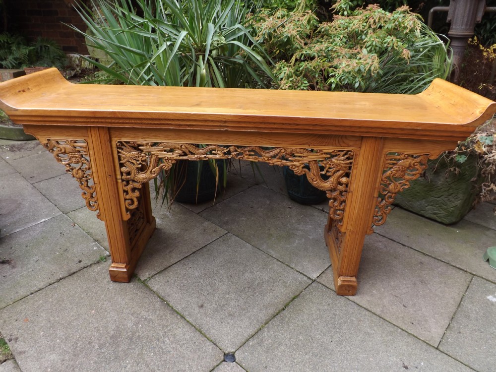 early c20th chinese carved elm altar table
