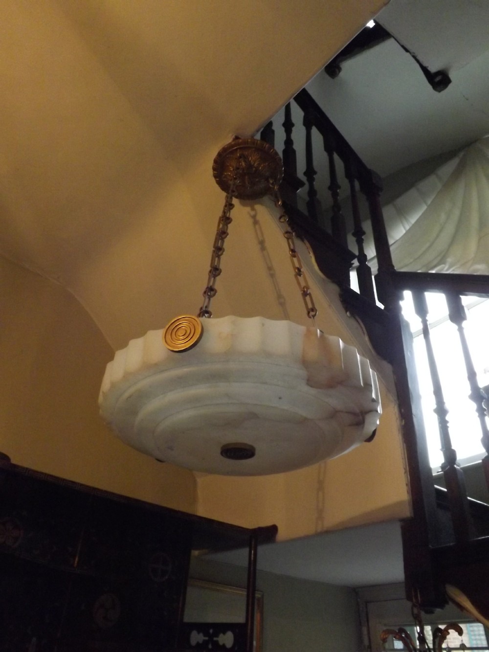 early c20th art deco period alabaster bowl hanging ceiling light