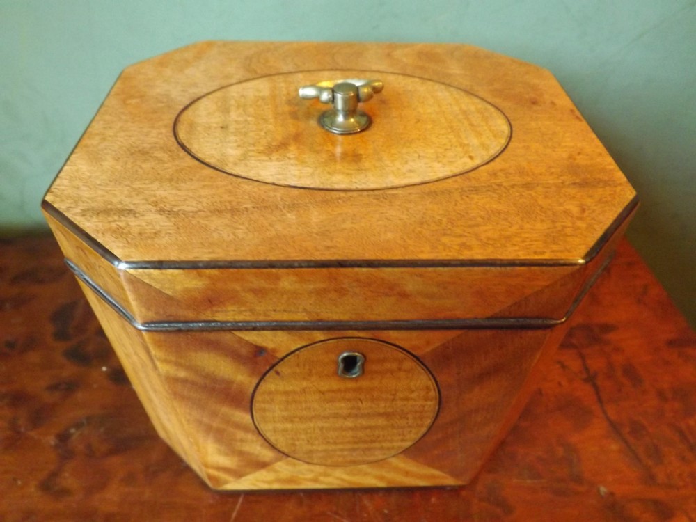 c18th george iii period octagonal satinwood tea caddy