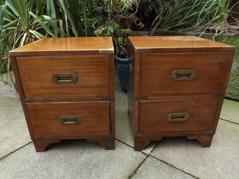pair early c20th mahogany brassbound military campaignstyle bedside chests