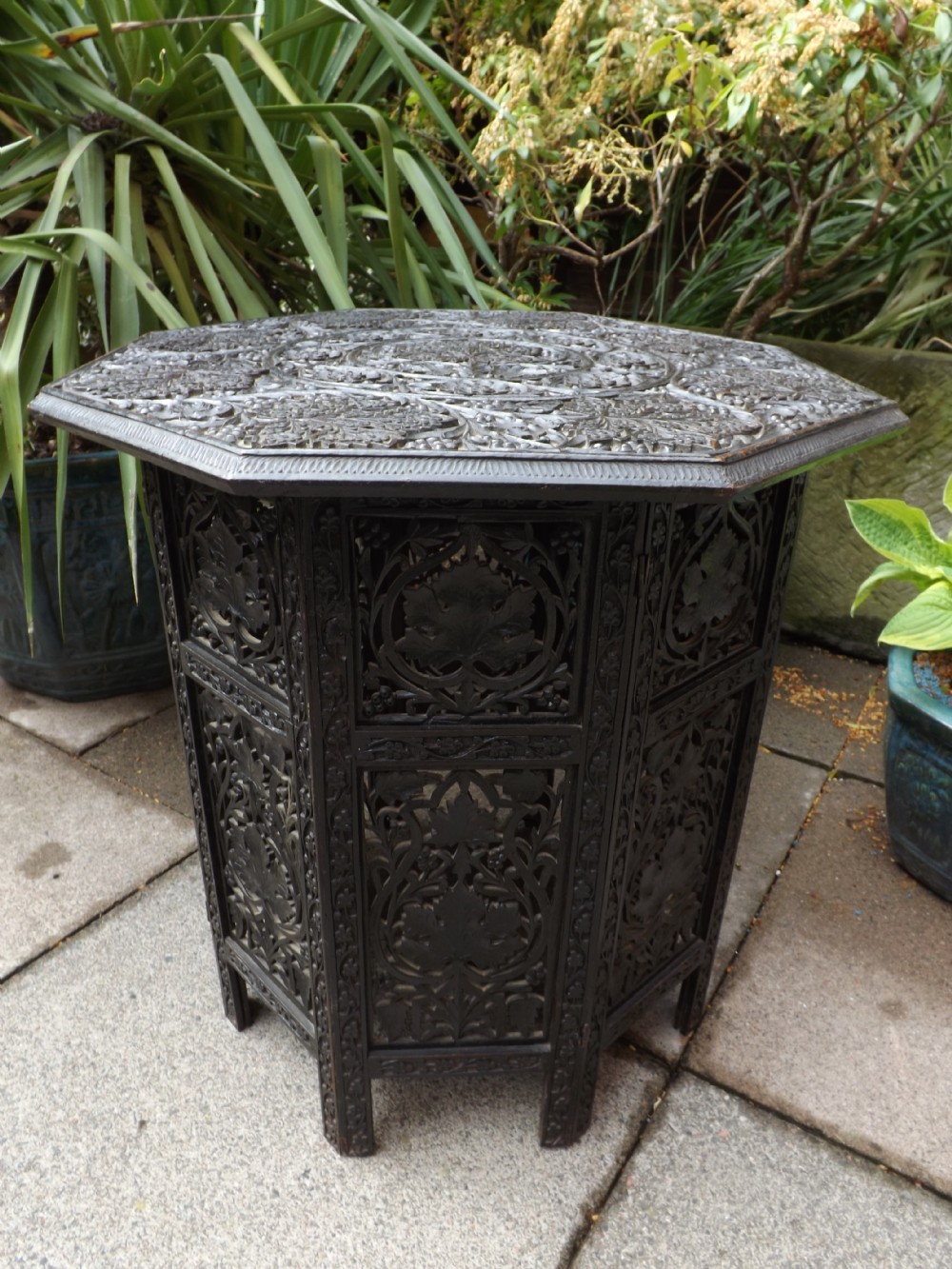 late c19th angloindian carved octagonal top table