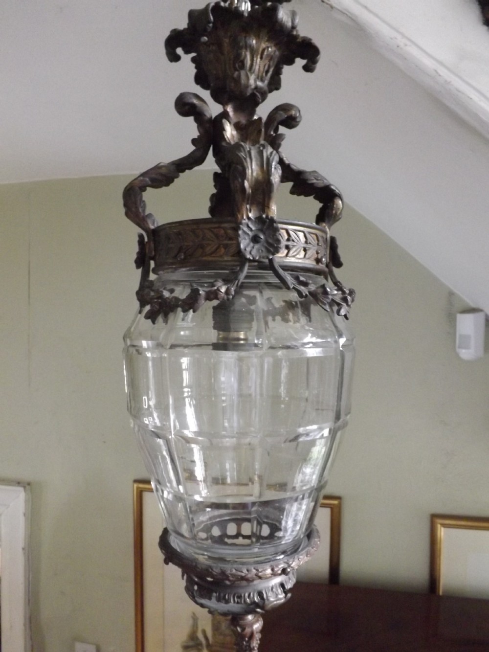late c19th french giltbrass and facetted glass hanging lightlantern