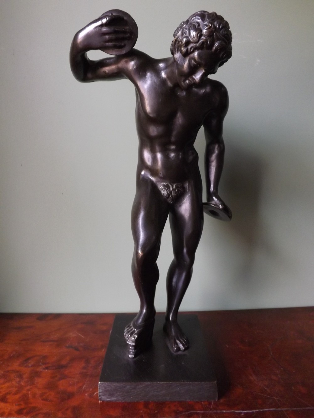 c19th 'grand tour' souvenir bronze figure dancing faun with clappers after the antique
