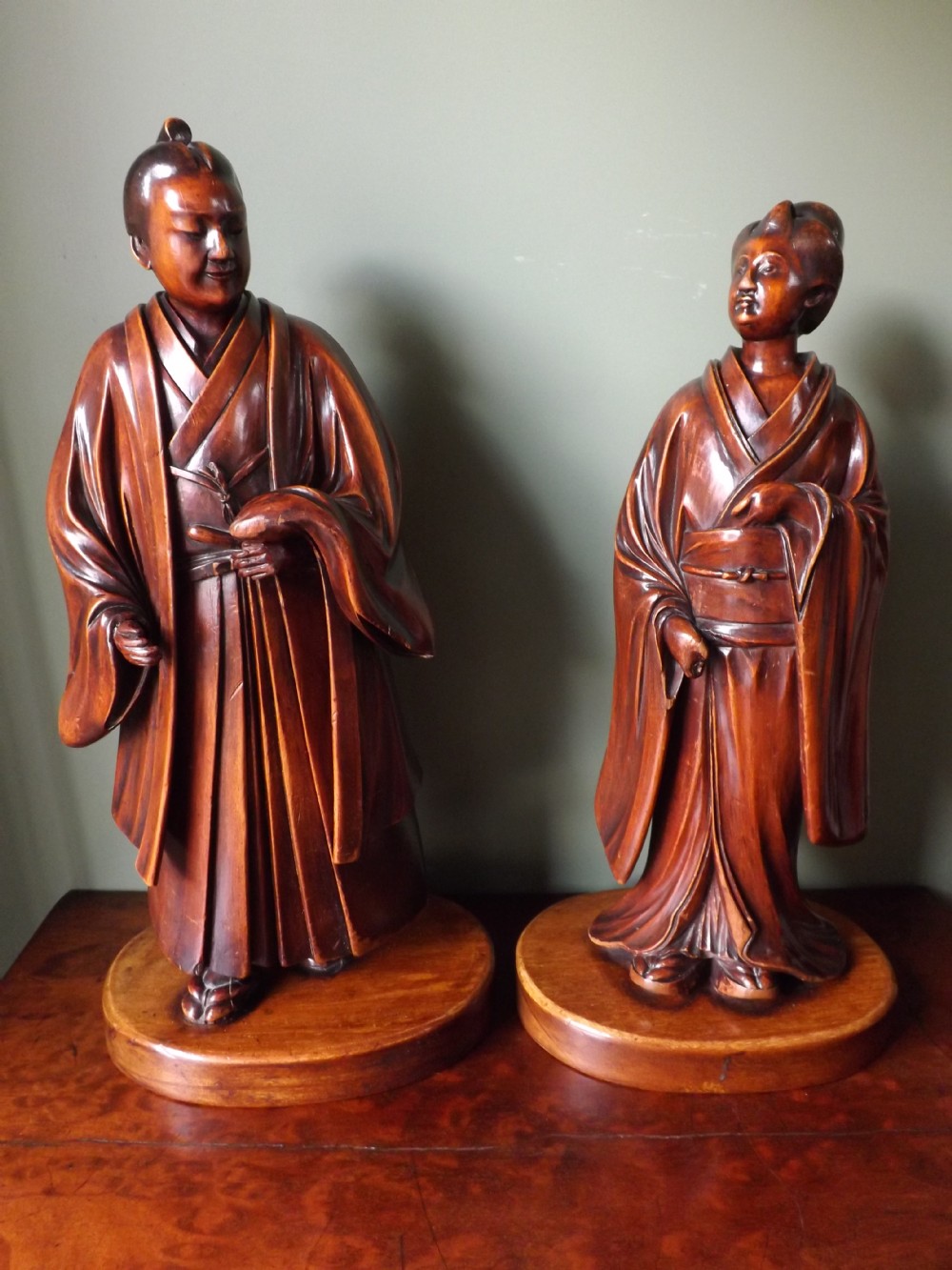 pair of late c19th japanese meiji period 18681912 carved boxwood okimono figures
