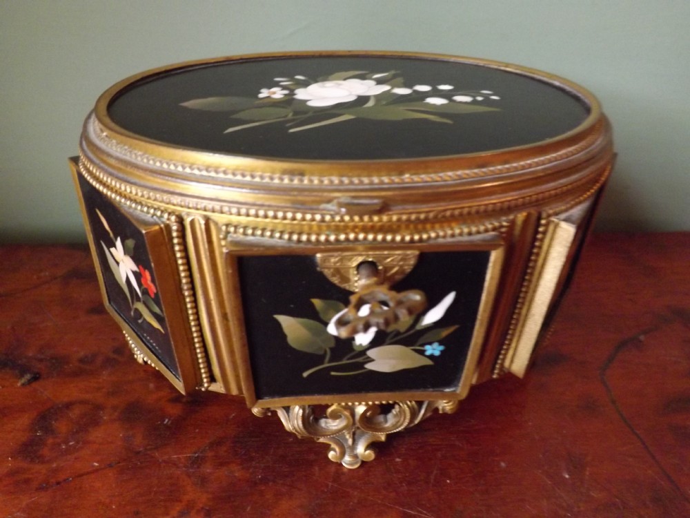 late c19th italian ormoluframed 'pietradura' panelled jewellery casket