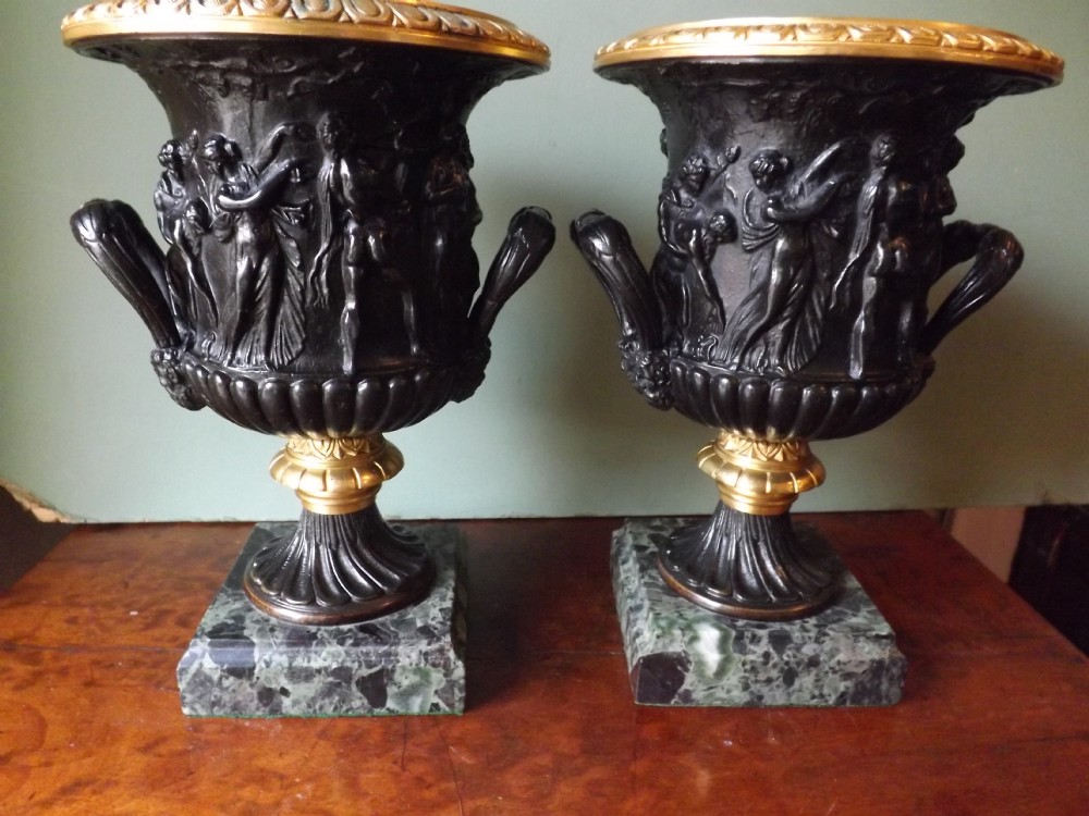 pair of c19th french bronze 'borghese' vases