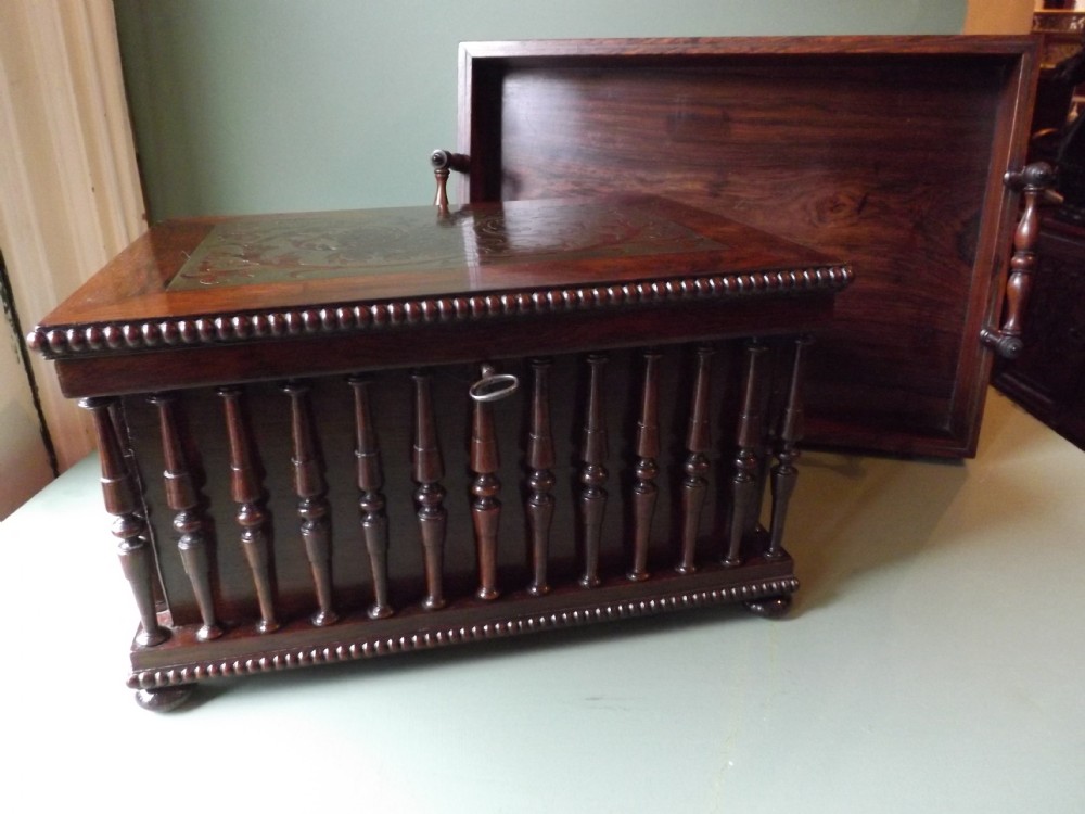 fine c19th regency period brassinlaid rosewood duo of desk casket and bookcarry tray