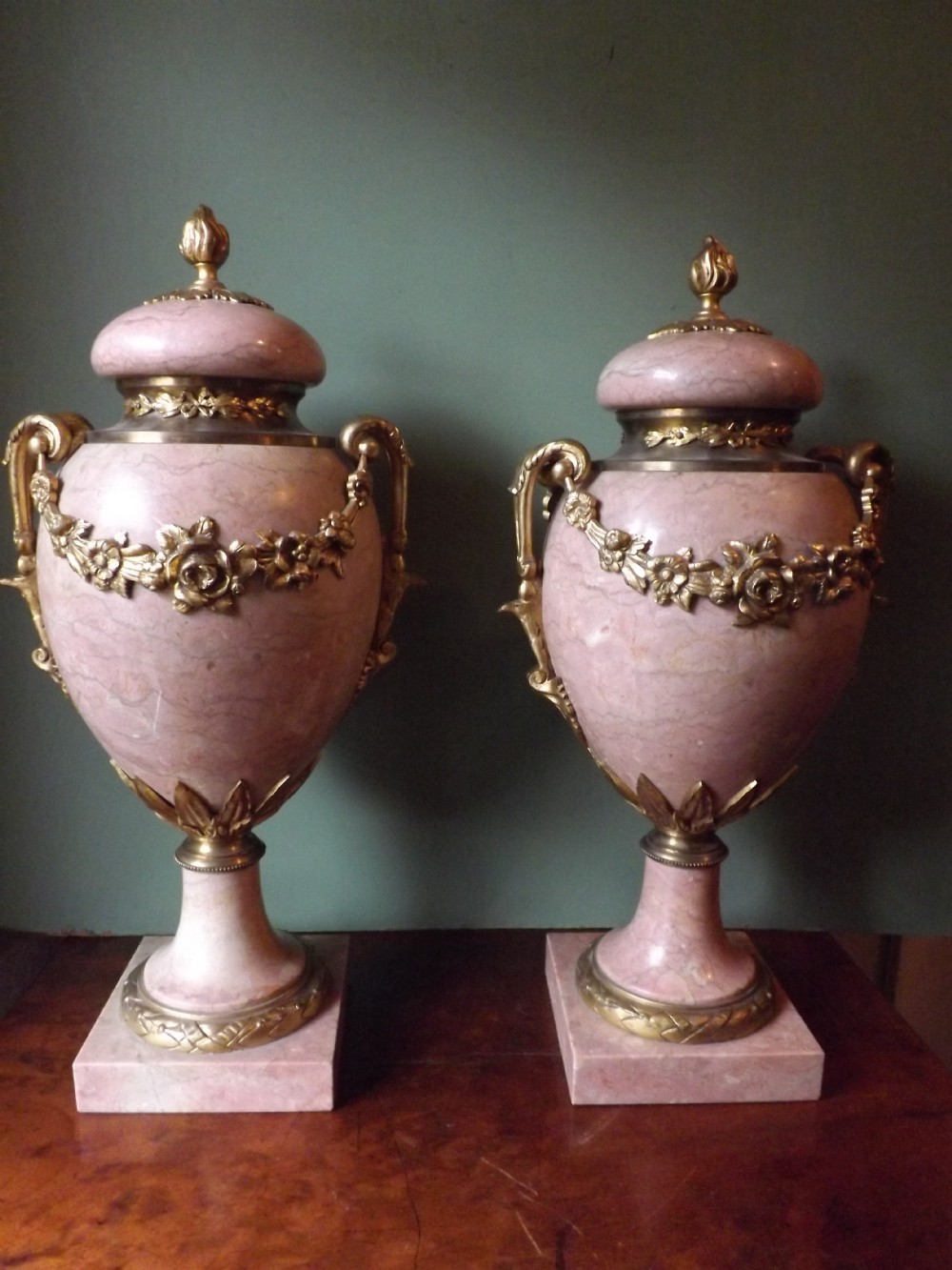pair of late c19thearly c20th french ormolumounted 'rouge' marble vases