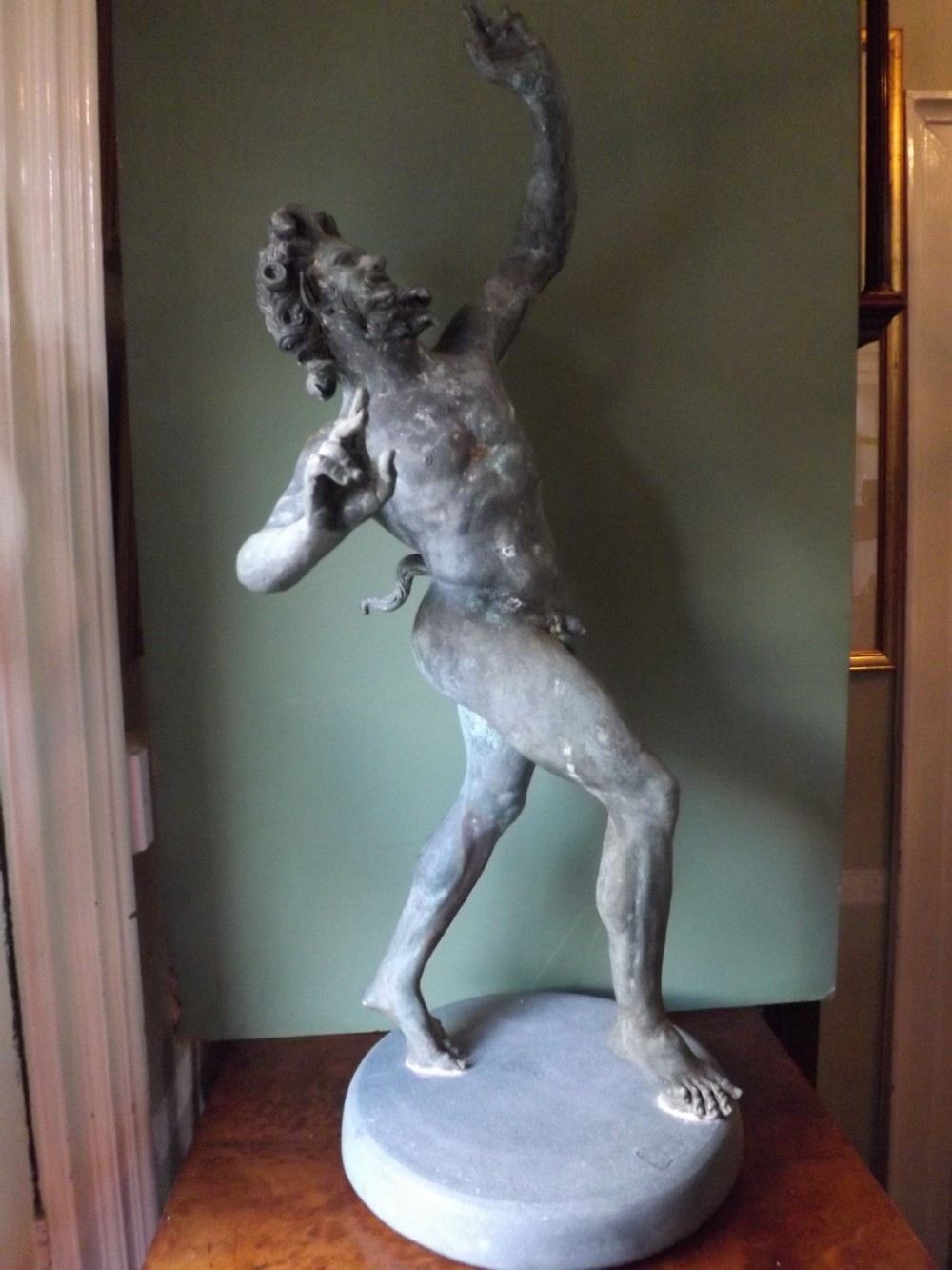 late c19th italian bronze 'grand tour' souvenir sculpture after the antique of the dancing faun of pompeii
