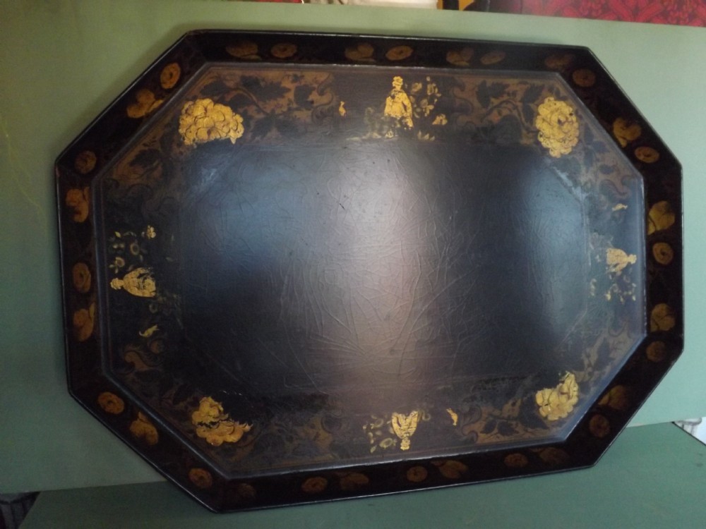 early c19th regency period papiermch tray with gilt 'chinoiserie' decoration