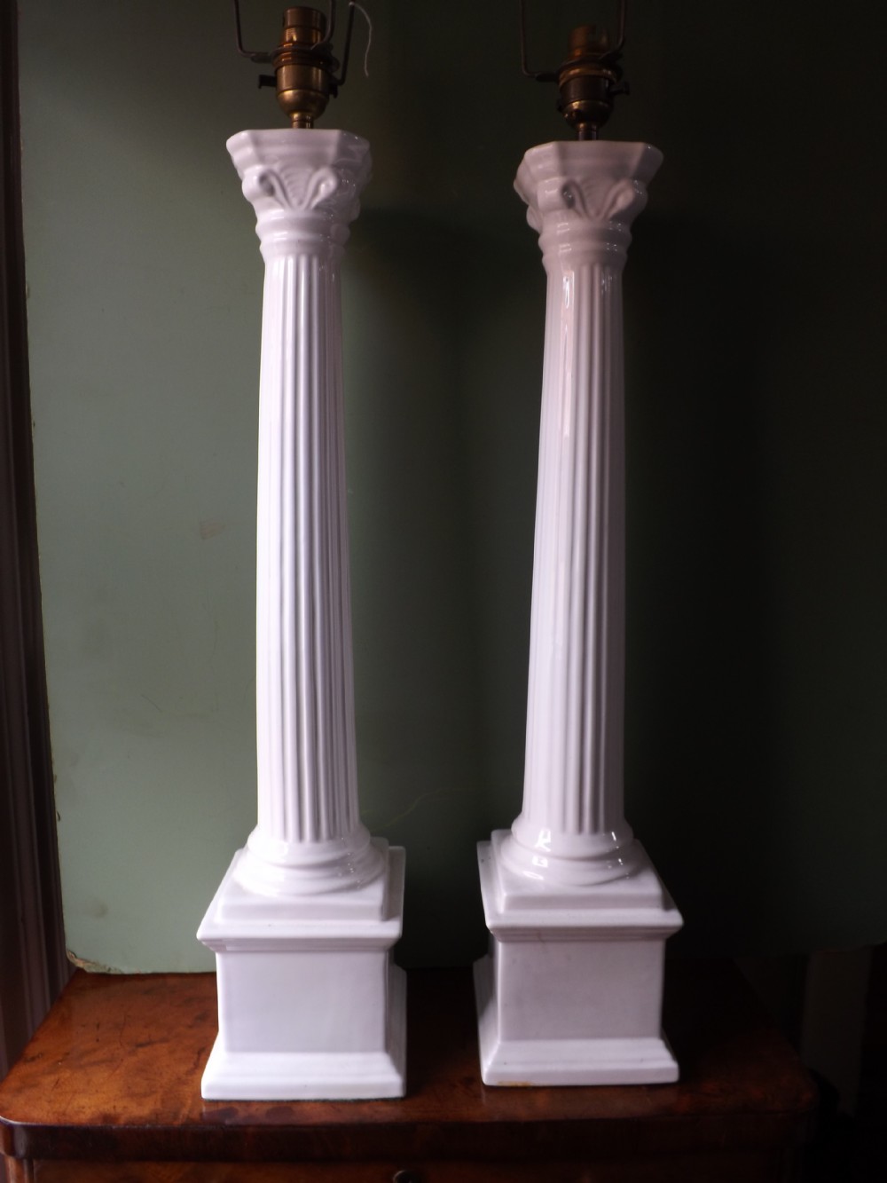 pair of early c20th italian pottery classical column lampbases