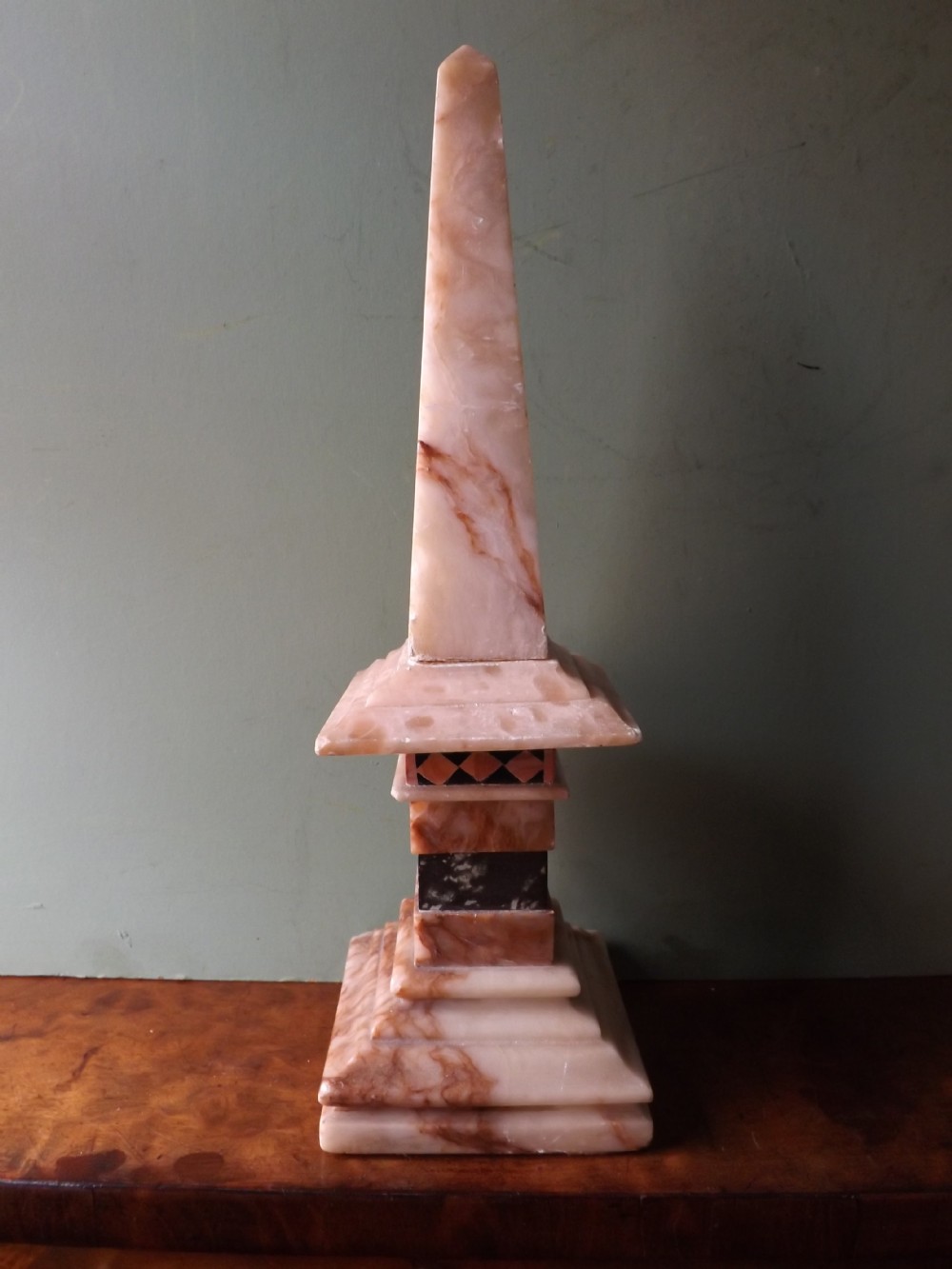 late c19th italian alabaster and marble inlaid obelisk