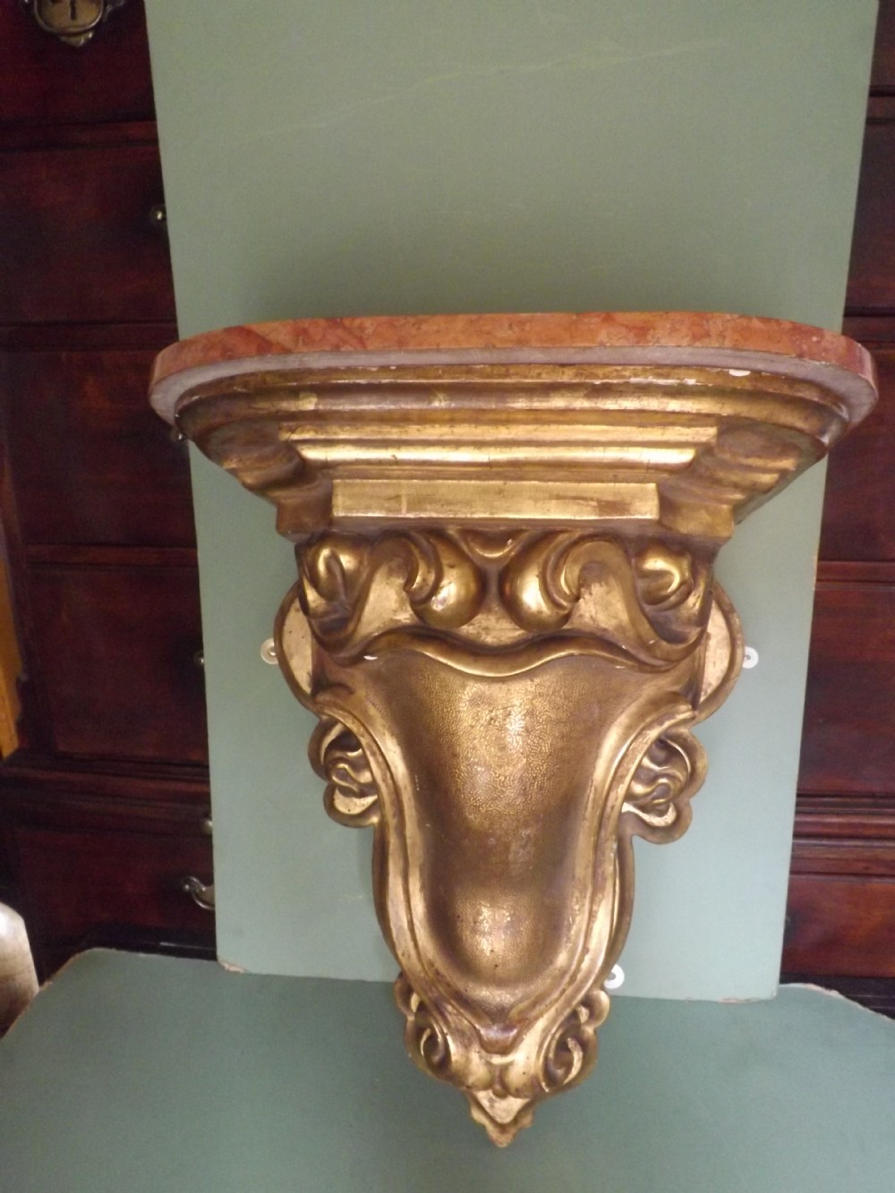 large c19th carved giltwood wallbracketcorbel with loose marble top