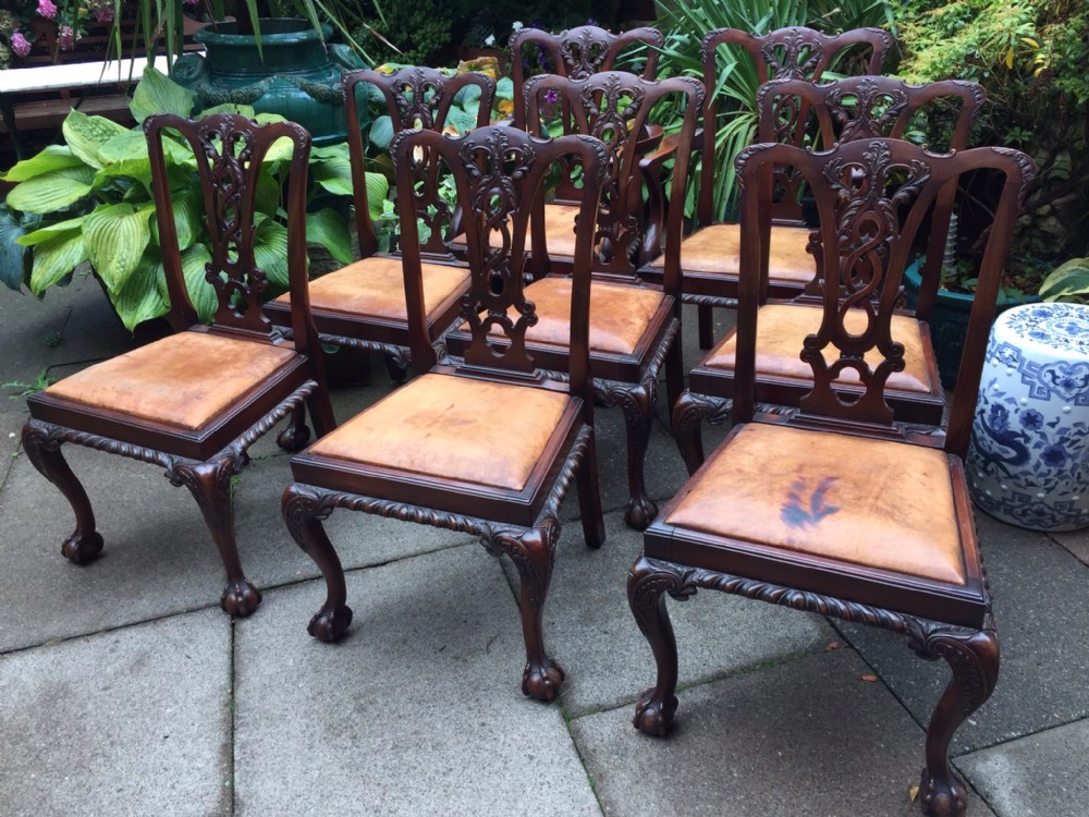 set of 8 late c19th georgian design chippendalestyle mahogany dining chairs