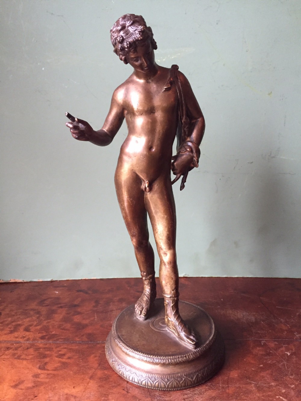 c19th 'grand tour' souvenir gilded bronze sculpture after the antiqueof dionysus known as narcissus