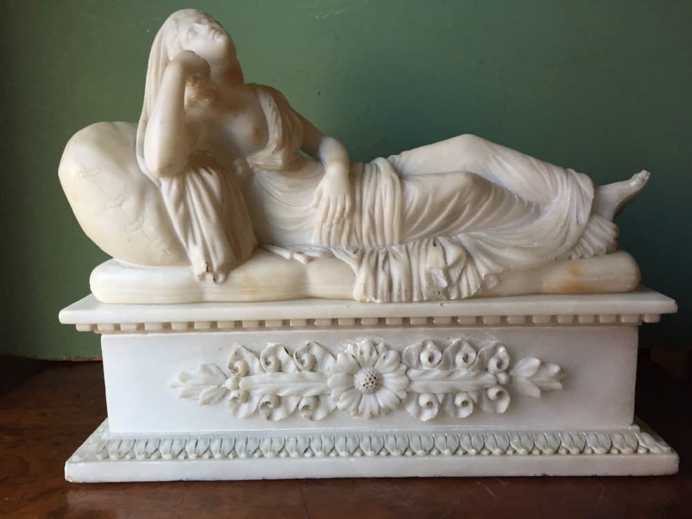 fine c19th carved alabaster sculpture study after the antique of lucretia modelled as a sleeping ariadne