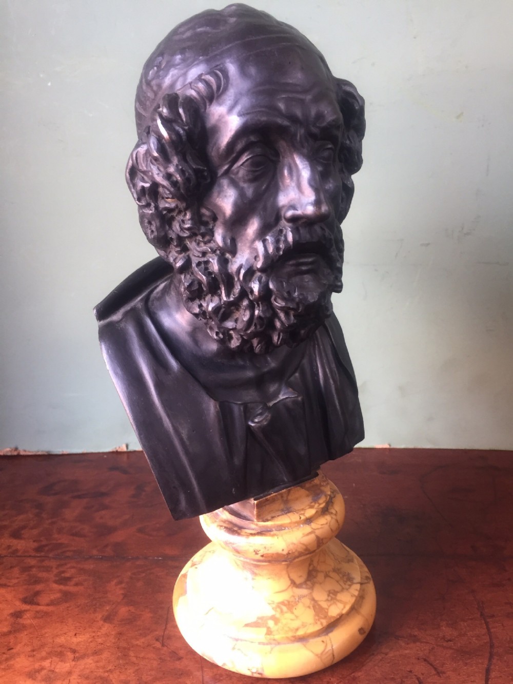 early c20th italian 'grand tour' souvenir bronze bust study of homer after the antique