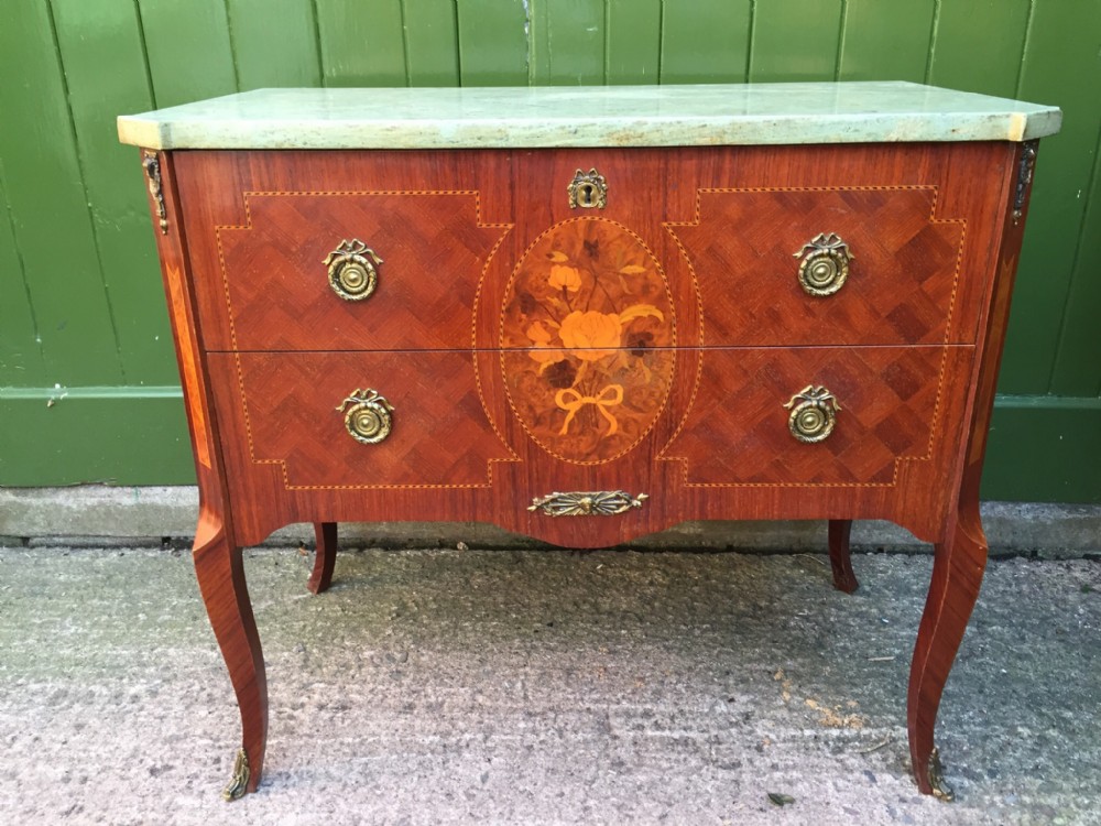 late c19th swedish walnut and fruitwood 'petit commode' chest with marble top