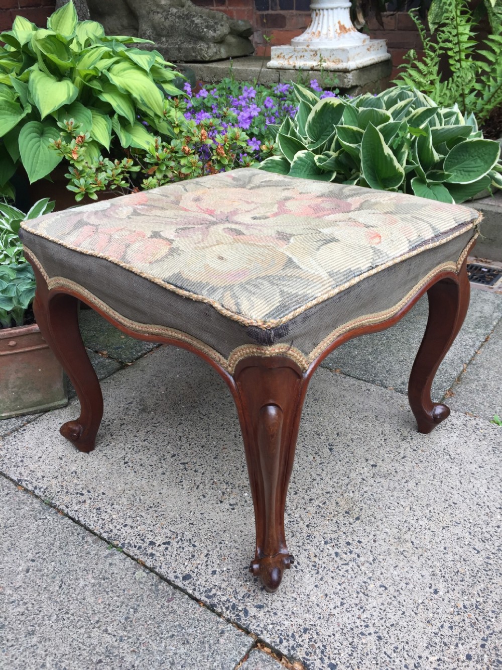 c19th victorian period walnut cabriole leg stool