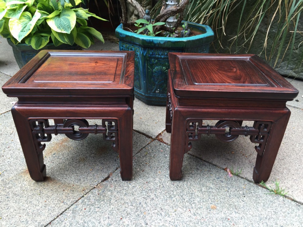 pair of late c19th chinese qing dynasty hardwoodrosewood square low tables or vasestands