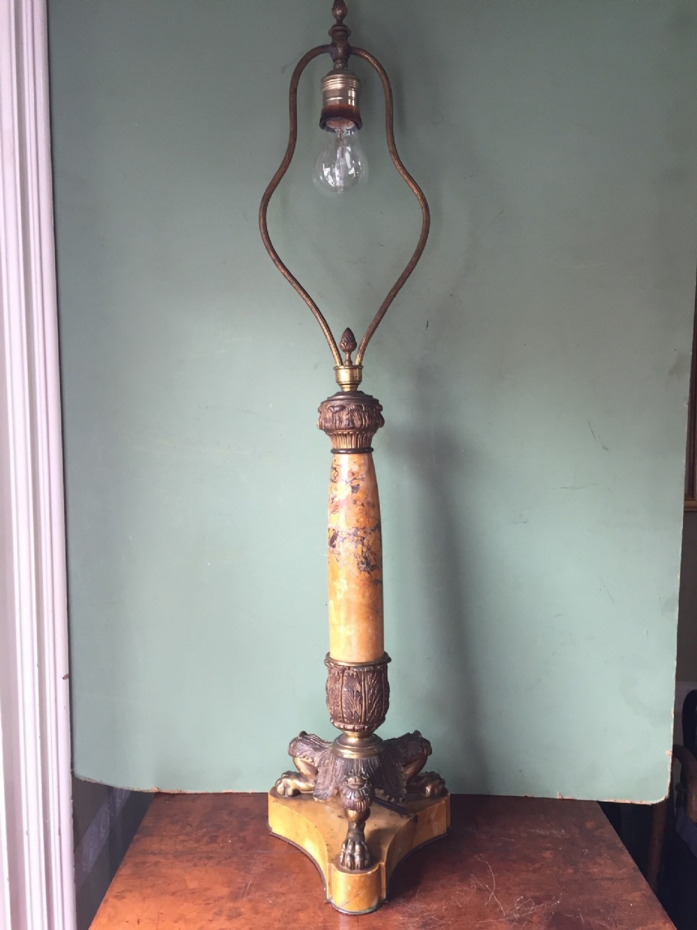 late c19th french siena marble and ormolu bronze lampbase of charles x design