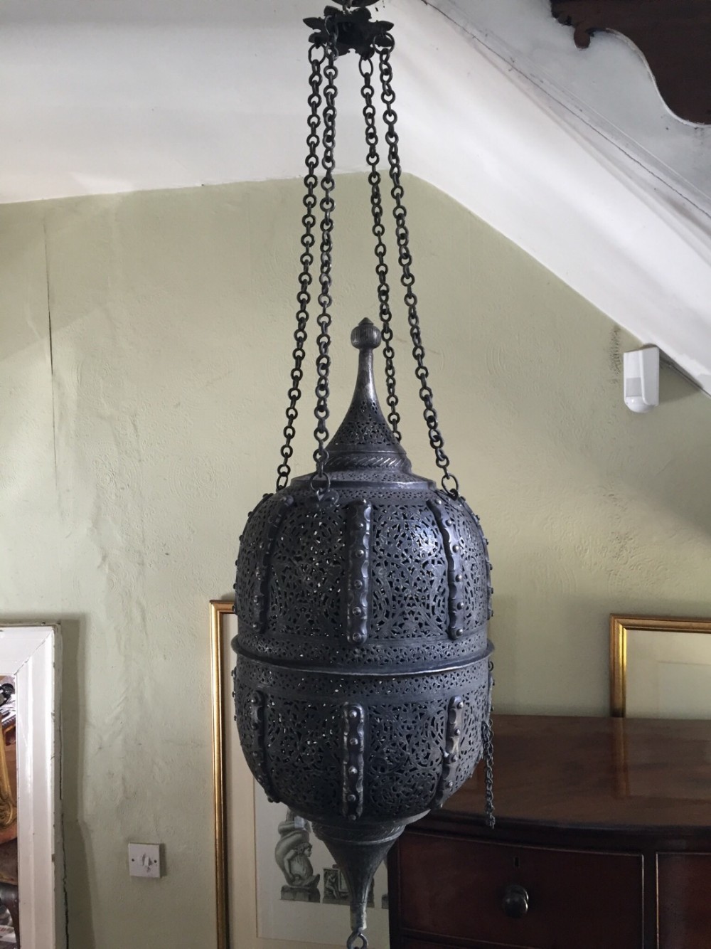 large early c20th decorative islamic design hanging lantern 'mosque' lamp