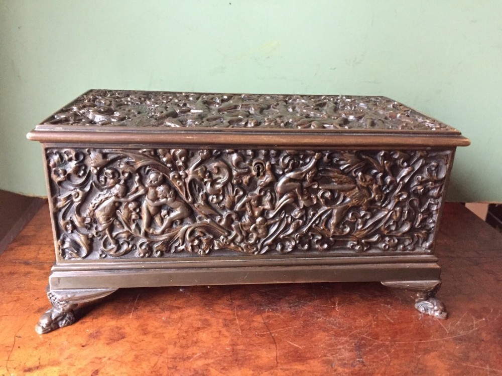 fine c19th castbronze italian rectangular table casket of renaissance design
