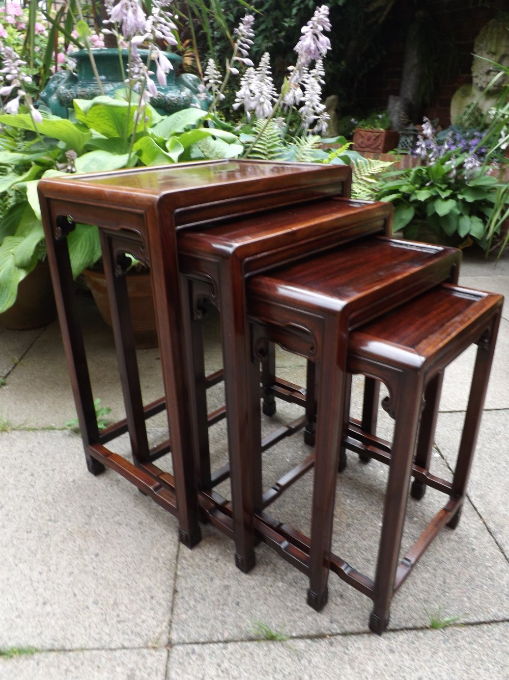 late c19th chinese qing dynasty quartetto of graduating hardwood tables