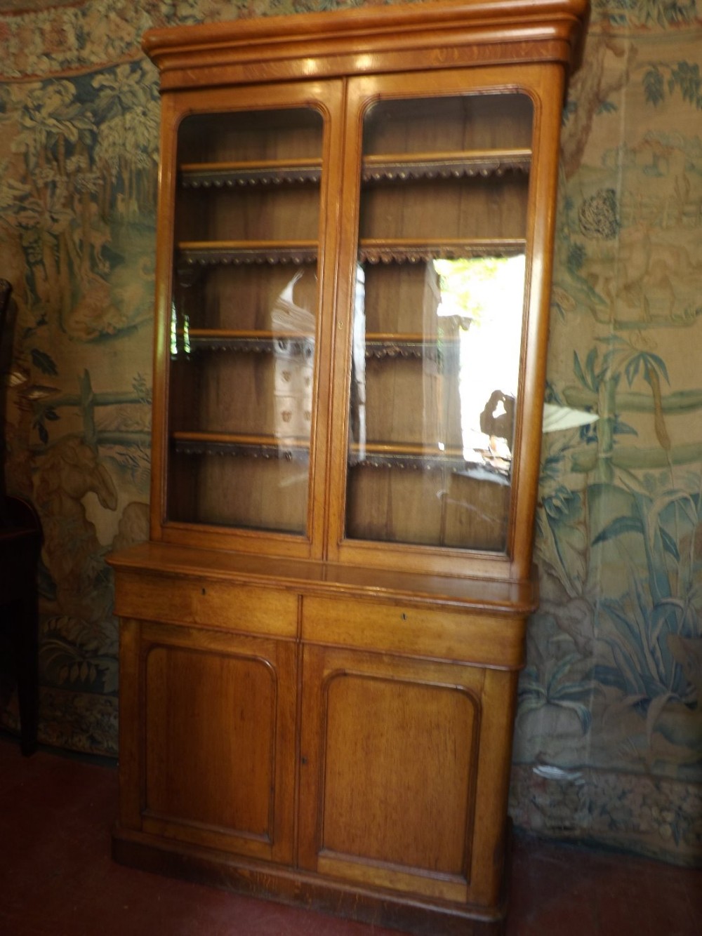 mid c19th victorian period glazed top 2door oak library bookcase