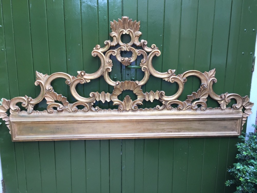 early c20th carved giltwood venetian rococo style cresting rail bedhead board