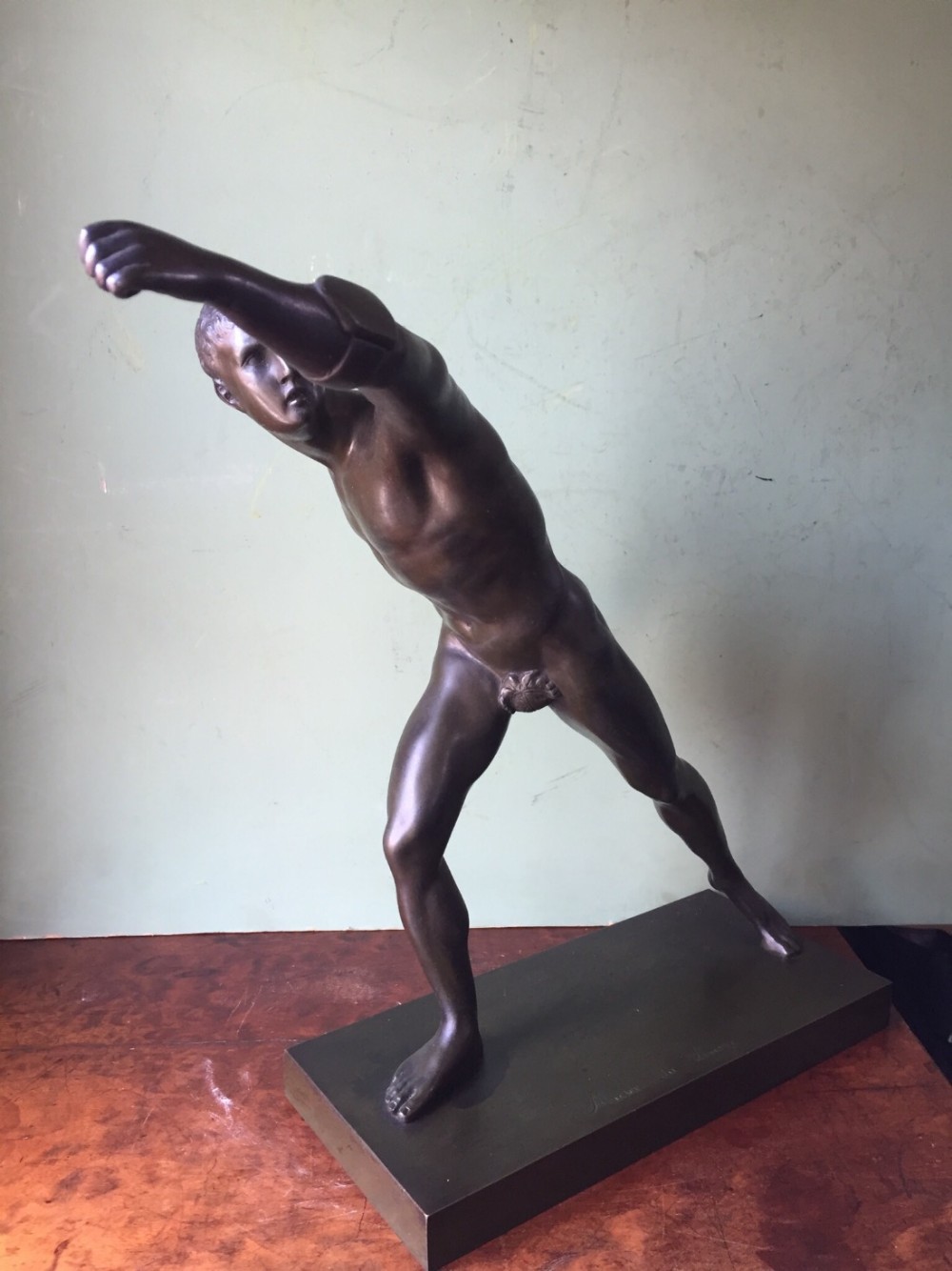 c19th french 'grand tour' souvenir bronze study after the antique of the borghese gladiator
