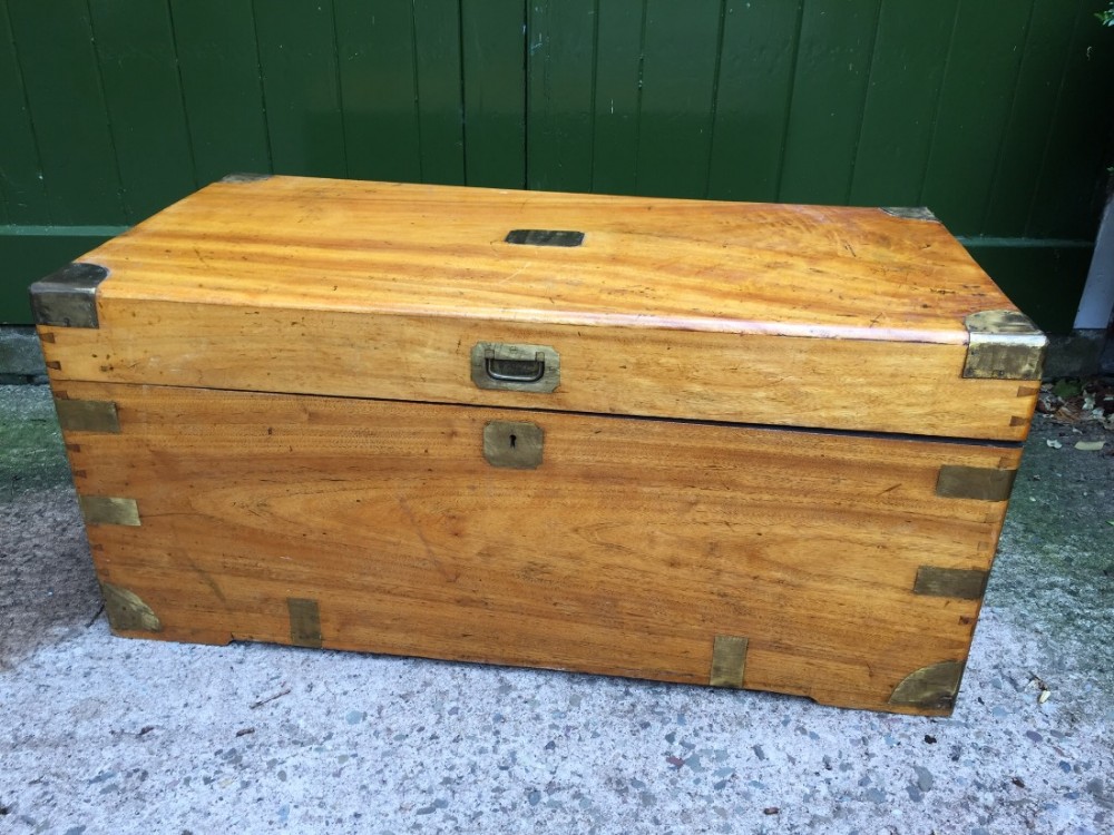 c19th chinese export brassbound military campaign travelling trunk in camphor wood