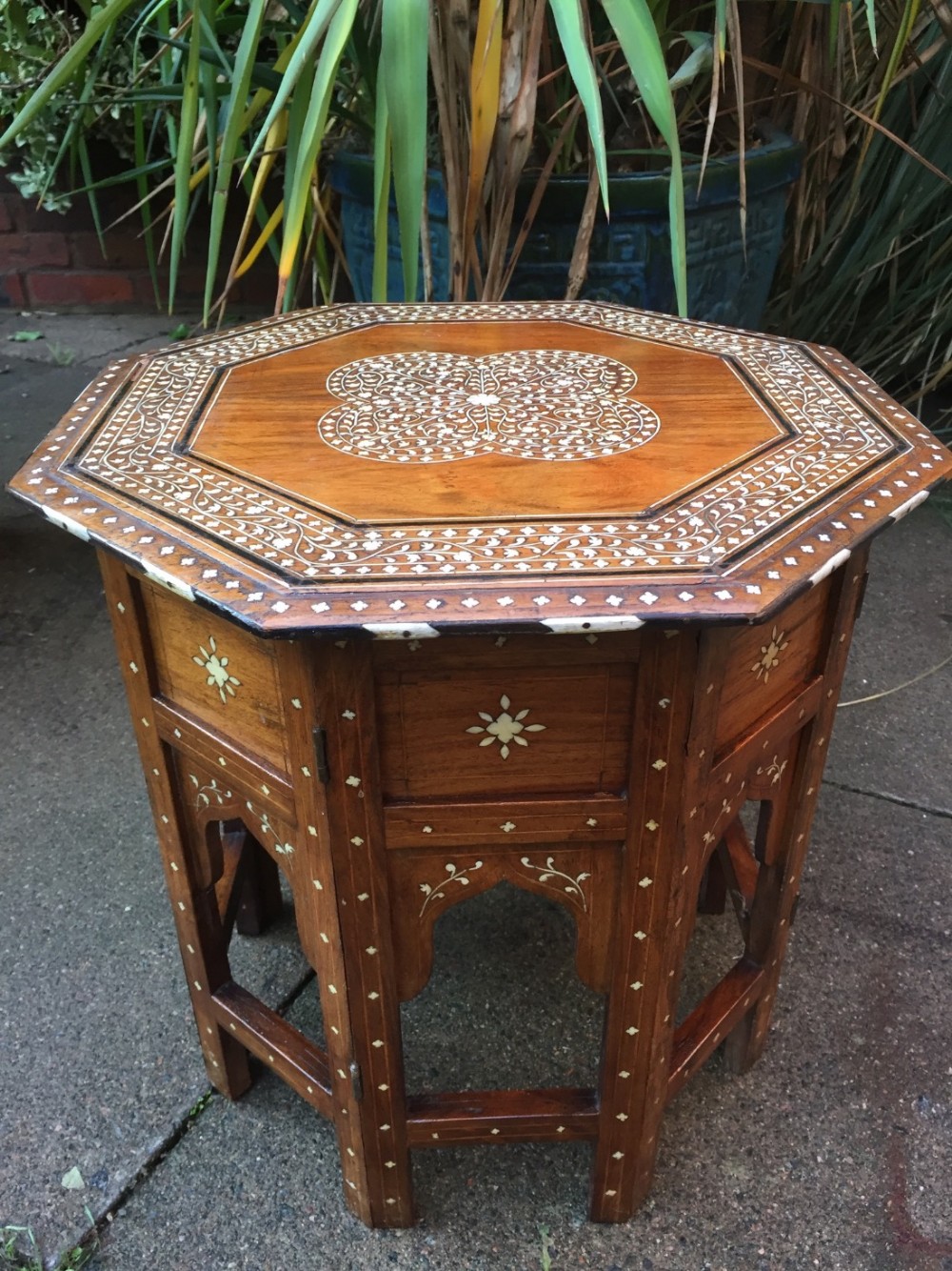 late c19th angloindian ivory inlaid 'shisham' folding octagonal table